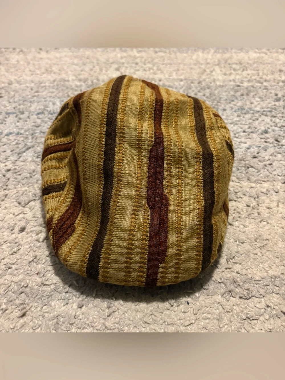 Silversilk Earth Tone Striped Textured Knit Flat Cap Newsboy Hat Size Big